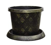 Outdoor Large Garden Patio Container & Saucer Stunning black and gold lattice effect Ideal for planting flower plugs shrub and vegetables 1 x 39cm Pot and Saucer by Thompson and Morgan