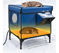 Outdoor Large Heated Cat House in Winter, 100% Waterproof Insulated Heated Cat Shelter for Outside, Weatherproof Outdoor cat House with Waterproof Eaves & Escape Door for Stray Feral Cats