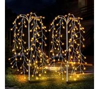 Outdoor Led Solar Power Lights Starburst Tree Stake Lamp Garden Warm White 2Pcs
