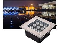Outdoor LED Spotlight - Square Buried Garden Lamp,Floor Recessed Light, Flush Mount, IP65, For Gardens, Stairs, Architectural Lighting(Warm White,9W(12V))