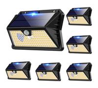 Outdoor LED Spotlight with Solar Panel, 6 Pieces IP65 Solar LED Outdoor Light with Motion Sensor, 185 LEDs/3 Modes Solar Outdoor Lamp, Waterproof LED Garden Lantern (Warm White)