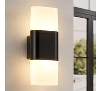 HARPER LIVING Outdoor Wall Lights, LED Outdoor Lights Mains Powered, IP65 Weatherproof, 12W 3000K Warm Light, Up and Down Exterior Lamp with White Shade, Security Lights for Porch Front Door Garden