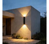 Outdoor LED Wall Lights Up Down Lights Mains Powered IP65 Waterproof Front Door Light Wall Sconces Modern Aluminum Wall Lamps Indoor/Outside Terrace Garden Hallway Porch (Black Warm Light,35cm)
