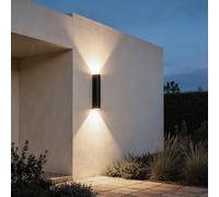 Outdoor LED Wall Lights Up Down Lights Mains Powered IP65 Waterproof Front Door Light Wall Sconces Modern Aluminum Wall Lamps Indoor/Outside Terrace Garden Hallway Porch (Black Neutral Light,45cm)