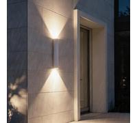 Outdoor LED Wall Lights Up Down Lights Mains Powered IP65 Waterproof Front Door Light Wall Sconces Modern Aluminum Wall Lamps Indoor/Outside Terrace Garden Hallway Porch (White White Light,35cm)