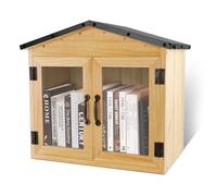 Outdoor Library Box Literature Exchange Box Little Wood Cabinet for DIY Outdoor Book Storage, Neighborhoods Community and Schools Sharing Books, Literature and Newspapers Art(Double Door Single Deck)