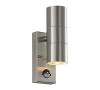 Outdoor Light Silver Canon Double Spot IP44 Stainless Steel Wall PIR Endon