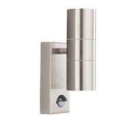 Outdoor Light Silver Double Stainless Steel Fixed Up Down Garden IP44 Wall PIR