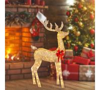 Outdoor Lighted Christmas Reindeers Yard Ornament LED Lights With Red Bows