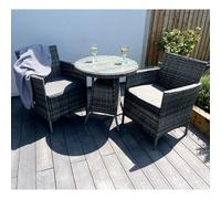 Outdoor Living Amazon Wicker Rattan Natural Bistro Set with outdoor cushion in Grey Outdoor Living Grey