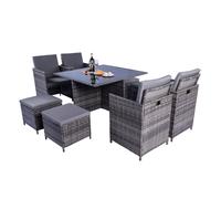 Milano 9 Piece Rattan Cube Dining Set Outdoor Living Grey One Size