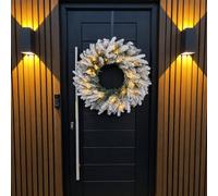 Outdoor Living (NW) Ltd 60Cm Premium Mixed Branch Prelit Snow Flocked Christmas Wreath - With Timer