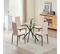 New York Dining Table with 4 Champaign Emily Leather Chairs Outdoor Living Natural One Size