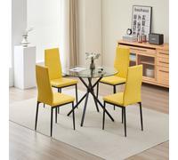 New York Dining Table with 4 Mustard Emily Leather Chairs Outdoor Living Mustard One Size