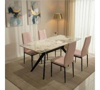 Outdoor Living (NW) Ltd San Diego Marble Top Dining Table With Emily Leather Chairs - Champagne