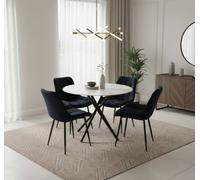 Indoor Living Seattle 4 Seater Black Erica Velvet Dining Table Set - Wilko