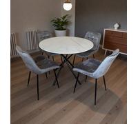 Indoor Living Seattle 4 Seater Grey Erica Velvet Dining Table Set - Wilko