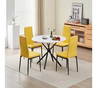 Seattle Dining Table with 4 Mustard Emily Leather Chairs Outdoor Living Mustard One Size