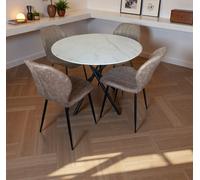 Indoor Living Seattle 4 Seater Tan Jaydn Leather Dining Table Set - Wilko