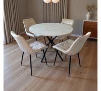 Indoor Living Seattle 4 Seater Cream Erica Velvet Dining Table Set - Wilko