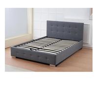 Outdoor Living Oslo Grey Linen Tufted Ottoman Bed Frame | Size: Double Outdoor Living Grey Double