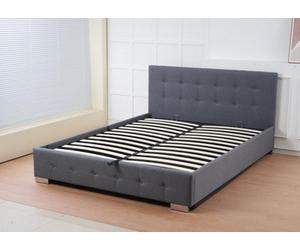 Outdoor Living (NW) Ltd The Oslo Grey Linen Tufted Ottoman Bed Frame - King
