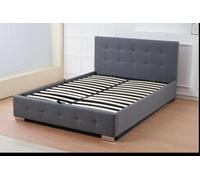 Outdoor Living Oslo Grey Linen Tufted Ottoman Bed Frame | Size: Double Outdoor Living Grey Double