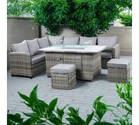 Outdoor Living The Conwy 8 Seat Corner Gas Firepit Rattan Dining Set - Mixed Grey in Dark Grey Outdoor Living Dark Grey