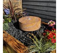Outdoor Living UK Sandstone Millstone 38Cm Natural Stone Solar Water Feature