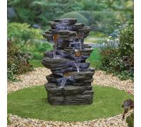 Outdoor Living UK Solar Hinoki Springs With Lights Rock Effect Solar Water Feature With Cover