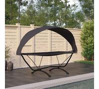 Outdoor Lounge Bed Black Steel & Oxford Fabric 274x114.5x171cm Canopy Waterproof