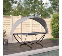 Outdoor lounge bed grey steel oxford fabric 274x114.5x171cm canopy padded seat