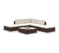 vidaXL Garden Lounge Set 6 Piece with Cushions Poly Rattan Brown Furniture
