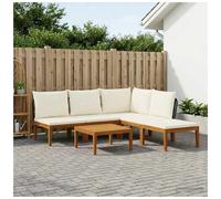 Outdoor lounge set 5-seater solid acacia wood black rope cream cushions 60x70cm