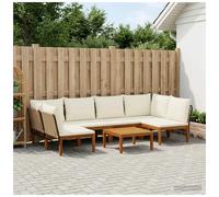 Outdoor Lounge Set 7pcs Beige Rope Cream Cushions Solid Acacia 60x70x65cm Corner