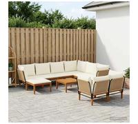 Outdoor Lounge Set 9pc Solid Acacia Wood Beige Rope Modular 60x70x65cm Cream Set