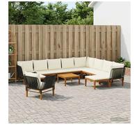 Outdoor Lounge Set Black/Cream 60x70x65cm Solid Acacia Wood Rope Modular 11-seat