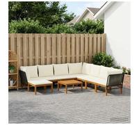 Outdoor Lounge Set Black & Cream 8-Seater Solid Acacia Wood Modular Rope 60x70cm