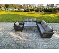 Outdoor Lounge Sofa Set Wicker PE Rattan Garden Furniture Set with Rectangular Dining Table Reclining Chair Dark Grey Mixed Fimous Dark Grey One Size