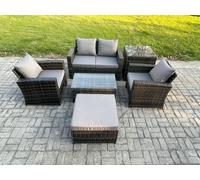 Outdoor Lounge Sofa Set Wicker Rattan Garden Furniture Set with Coffee Table Double Seat Sofa Fimous Dark Grey One Size