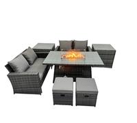 Outdoor Love Sofa Set 6 Seat & Gas Firpit Dining Table 2 Side Table Fimous Dark Grey One Size