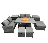Outdoor Love Sofa Set 7 Seat & Gas Firpit Table 3 Stools 2 Side Table Fimous Dark Grey One Size