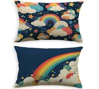 Outdoor Lumbar Cushion Covers Waterproof Color 24x32in 60 x 80cm,2026 Rainbow Rectangular Garden Cushion Covers for Patio Rattan Sofa,UV Resistant & Heavy Duty Oblong Pillow Cases,Set of 2 L-P118