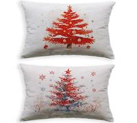 Outdoor Lumbar Cushion Covers Waterproof White 12x20in 30 x 50cm,2026 Christmas Tree Rectangular Garden Cushion Covers for Rattan Sofa,UV Resistant & Heavy Duty Oblong Pillow Cases,Set of 2 L-P72