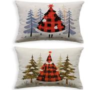 Outdoor Lumbar Cushion Covers Waterproof White 16x28in 40 x 70cm,2026 Christmas Tree Rectangular Garden Cushion Covers for Rattan Sofa,UV Resistant & Heavy Duty Oblong Pillow Cases,Set of 2 L-P76