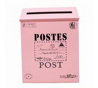 Outdoor Mailbox in Iron Material with Sloped Loading Design for Secure Mail Storage Compact Wall Letterbox for Home Exterior Mountable On Fence Porch Entryway Vintage Look, Pink,