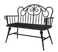 Outdoor Metal Garden Bench with Backrest & Armrests - Durable Iron Frame Patio Seating for Balcony, Porch, Lawn & Park - Ideal for Outdoor Clearance (Color: Black)
