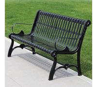 Outdoor Metal Garden Bench with Backrest & Armrests, Heavy-Duty Seating up to 200kg, Weatherproof Patio Furniture for Lawn, Park, Terrace, Balcony - BlackA