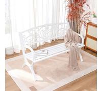 Outdoor Metal Garden Bench with Floral Pattern Backrest, Weatherproof Loveseat for Patio, Backyard, and Park