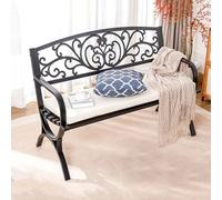Outdoor Metal Garden Bench with Floral Pattern Backrest, Weatherproof Loveseat for Patio, Backyard, and Park